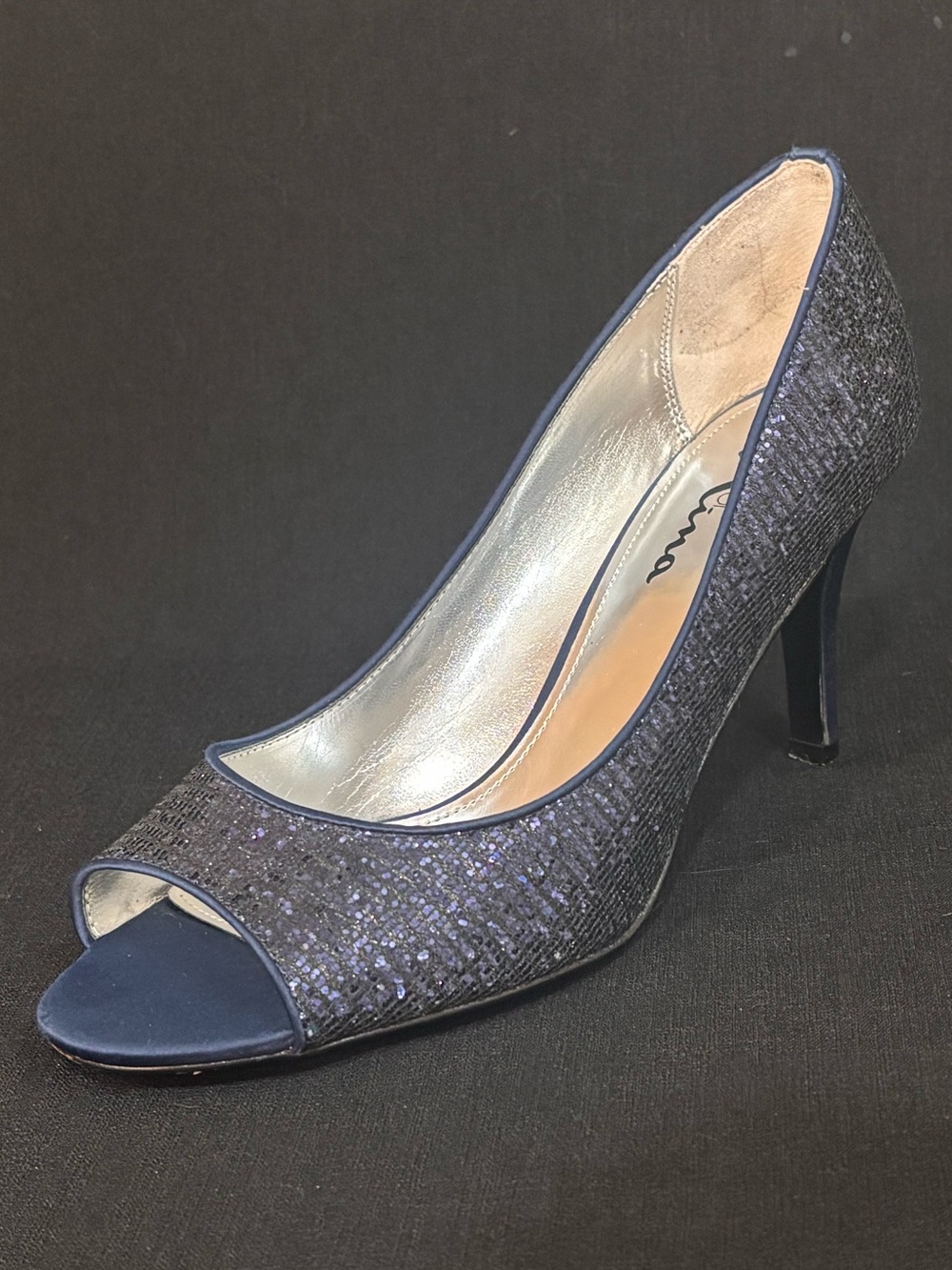 Touch of Nina Navy Glitter Peep Toe Heels Women’s Size 10 Evening Formal Wedding